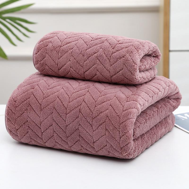 Enfärgad Korallfleece Huvförsedd Badlakan Set - Broderad, Tjock, Absorberande, Stor