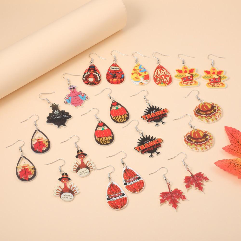 Semi-Managed Acrylic Earrings, Personalized Thanksgiving Turkey Pumpkin Maple Leaf Cake Earrings 1 Pair