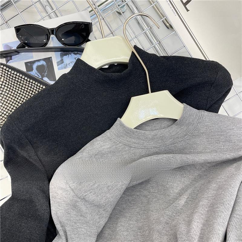 Damen Verdickter Einfarbiger Gerippter Flanell Rollkragen