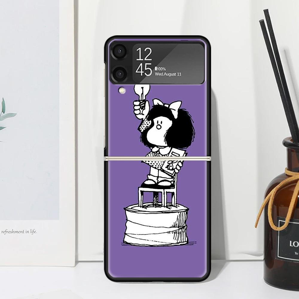 Mafalda Cartoon Phone Case For Samsung Galaxy Z Flip 7 Flip7 Zflip 6 Flip6 5 Flip5 4 Flip4 3 Flip3 5G Fundas Black Cover Galaxy