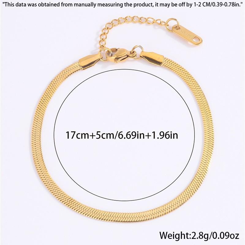 Gold Plated Flat Snake Chain Jewelry Set: Stainless Steel Necklace & Bracelet