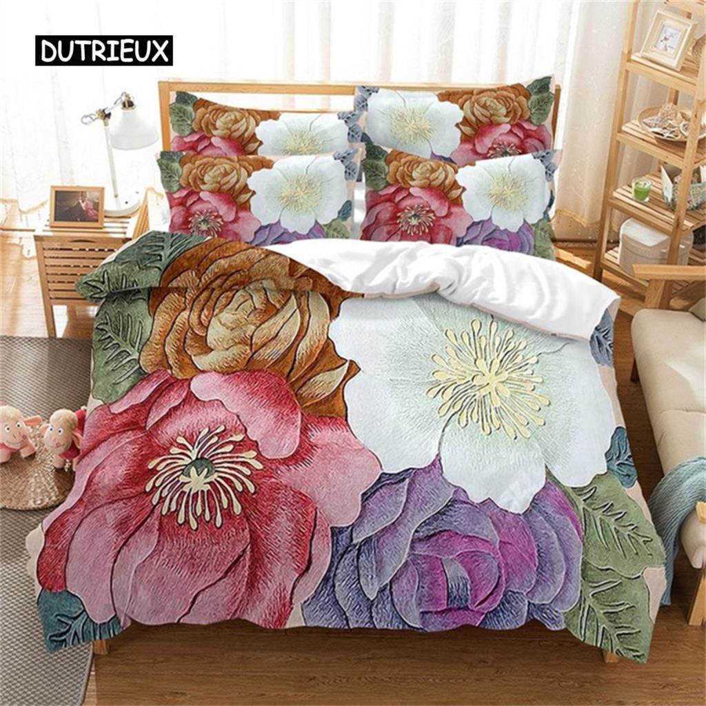 Roses Flower Valentine's Day Wedding Bedding Set Luxurious Rose Petal Heart Love Duvet Cover Pillowcase 2/3 Pcs for Room Decor