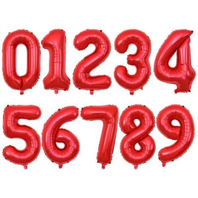 16inch Number Balloon 0-9 Red Aluminum Foil Balloons Children's Birthday Decorations Baby Shower