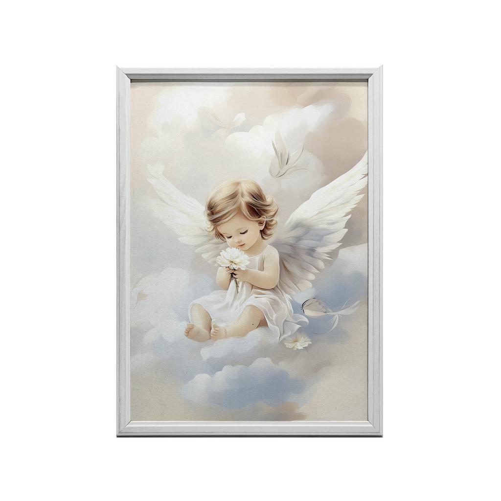 Plakat Uroczy Aniołek Na Chmurach Plakat Uroczy Aniołek Na Chmurach, 40X50 Cm, Rama Aluminiowa Złota, Papier Matowy 230 Gsm