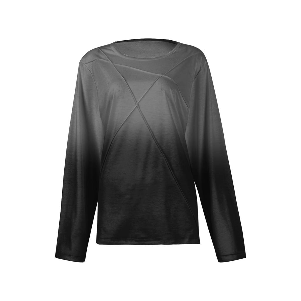 Fashionable Women's Long-sleeved Gradient Round Neck Casual Pleated Loose Top