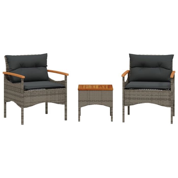 VidaXL Salon de jardin avec coussins 3 pcs gris résine tressée, ensemble de canapés d'extérieur, salon de jardin, ensemble 368405