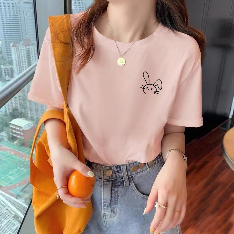 

Cream shoulder short-sleeved t-shirt women s summer 2025 new loose and thin half-sleeved design pure cotton top ns XXL рожевий
