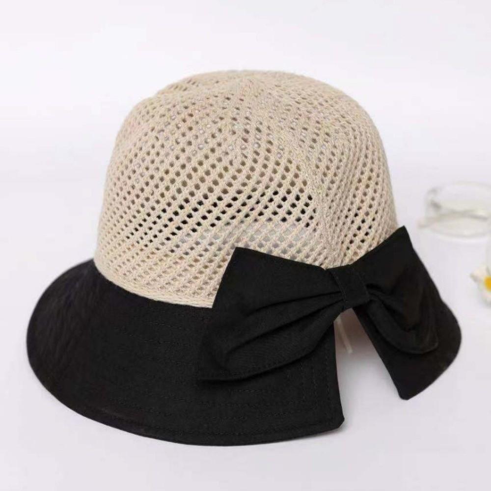 Hollow Bow Sun Hat Japanese Knitted Bucket Hat Fashion Bowtie Fisherman Hat Summer
