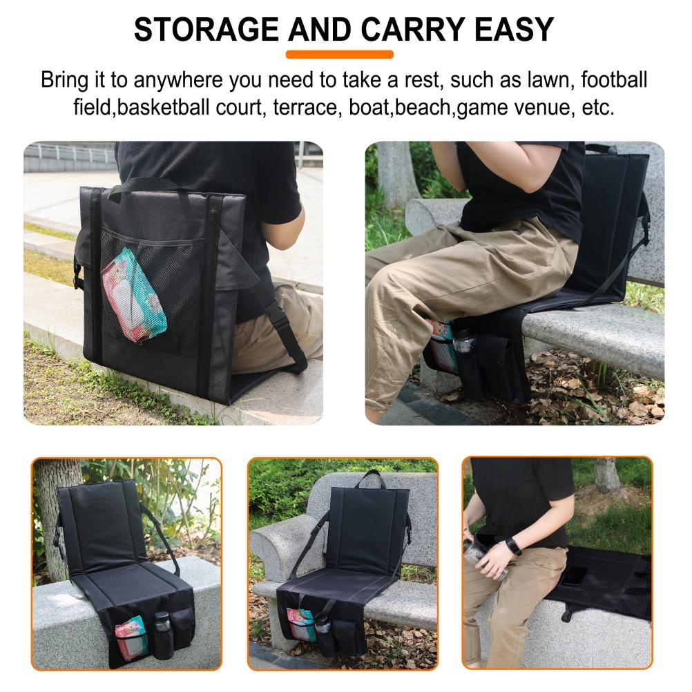 Folding Stadium Seat Camping Back Support Cushion Seat with Storage Bag Cup Holder Portable Outdoor Moisture proof