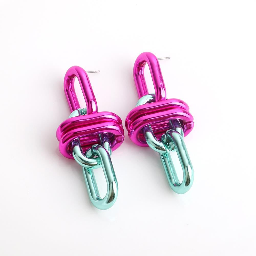 New Goth Metallic Pink Blue Acrylic Drop Earrings for Women Vintage Long Chain Dangle Earrings Hip Hop Punk Party Jewelry Gifts