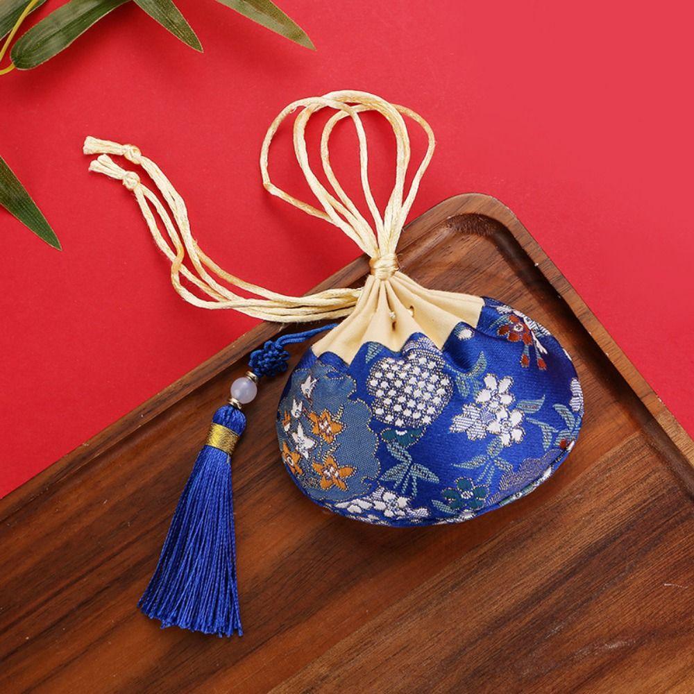 1 Peça Saco de Brocado Bolsa de Armazenamento de Joias Bolsa com Cordão Bordada com Flores Porta-Moedas Durável