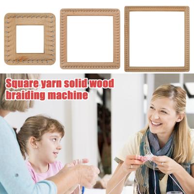 Square Knitting Loom Beech Wood Knitting Board DIY Handcraft Weaving Loom with Non Detachable Hooks Multifunctional Knitting