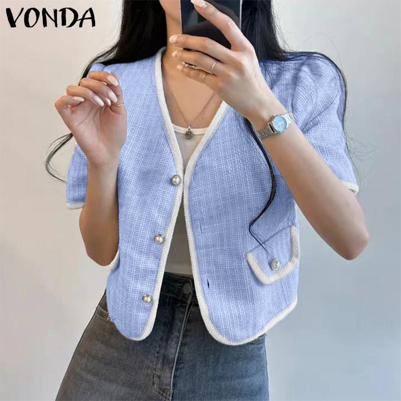 

VONDA Женский блейзер с коротким рукавом, повседневные свободные рубашки