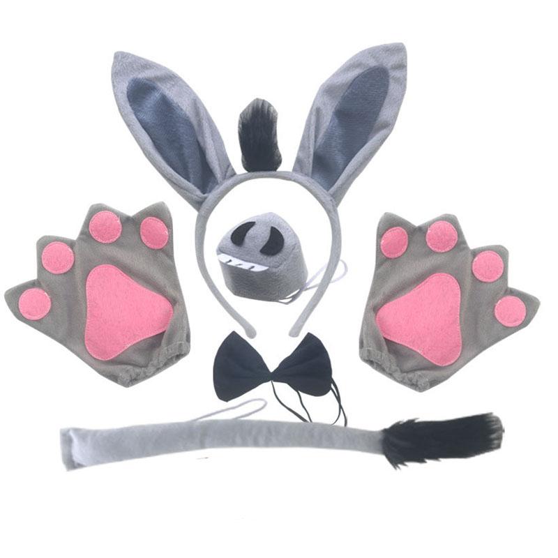 Tiere Eselskopfband Fliege Schwanz Handschuhe Tutu Rock Anime Requisiten Geburtstag Halloween Cosplay Kostüm für Kinder Erwachsene Kleid