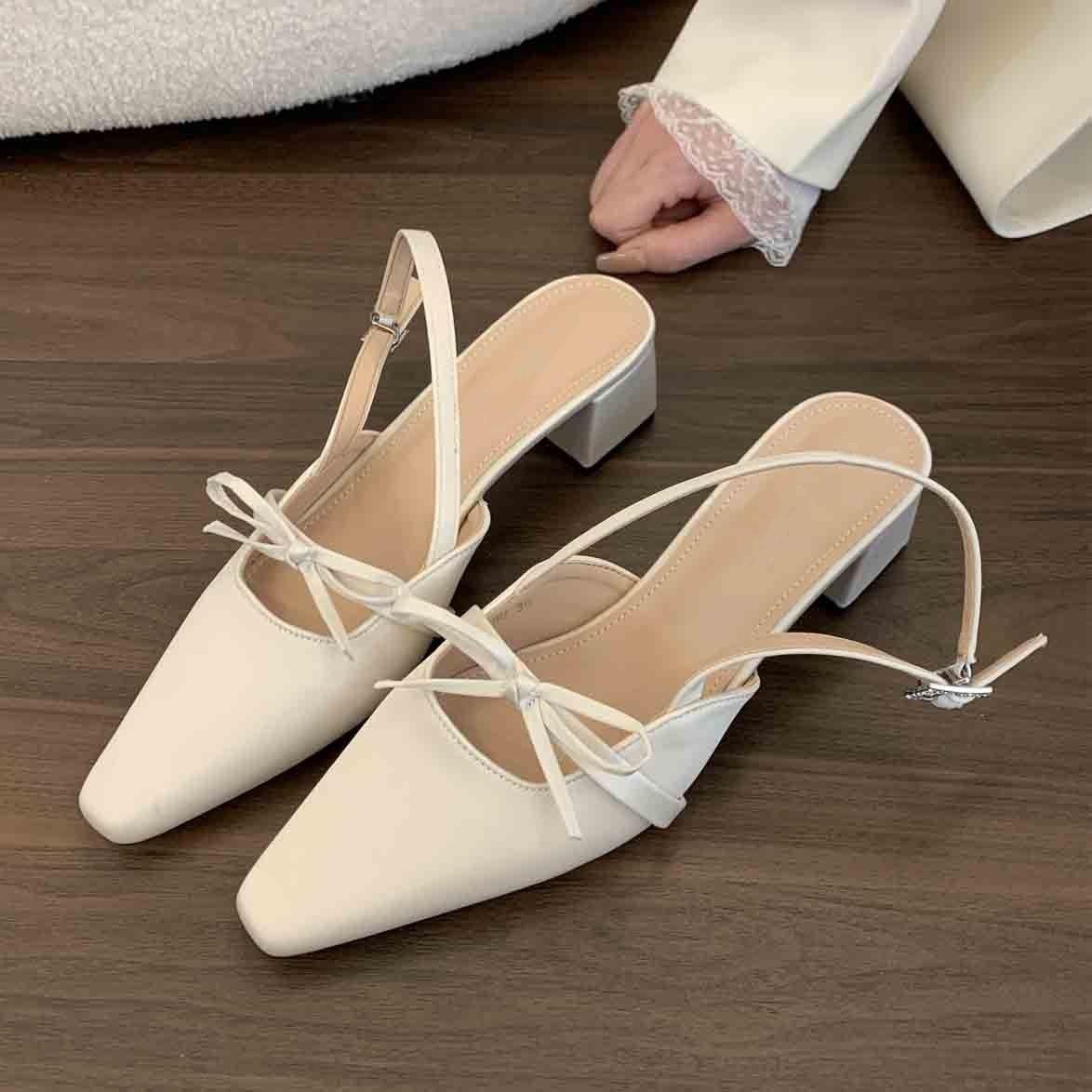 

With skirt early spring single shoes women s 2025 new French gentle fairy style high heels thick heel bag head sandals women s summer 35