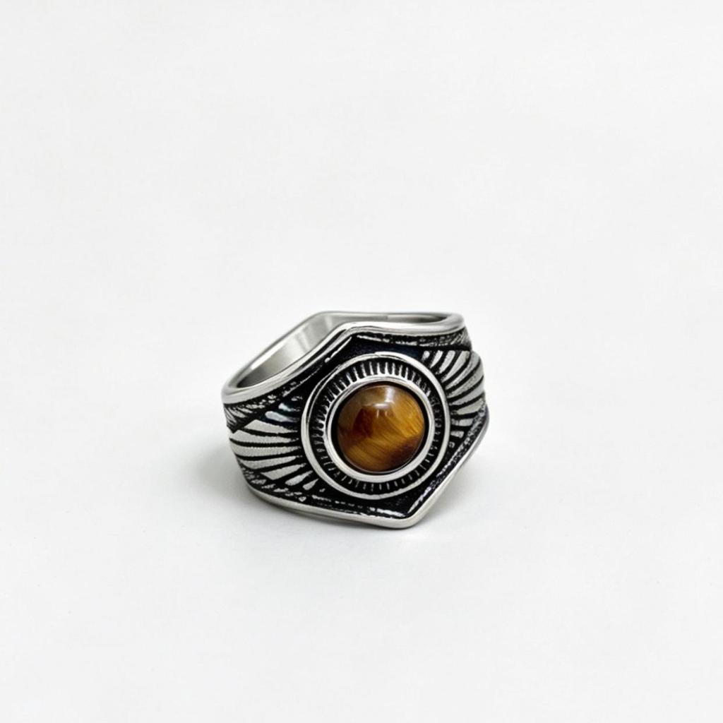 Indian Style Turquoise Retro Titanium Steel Men's Hip Hop Gemstone Ring