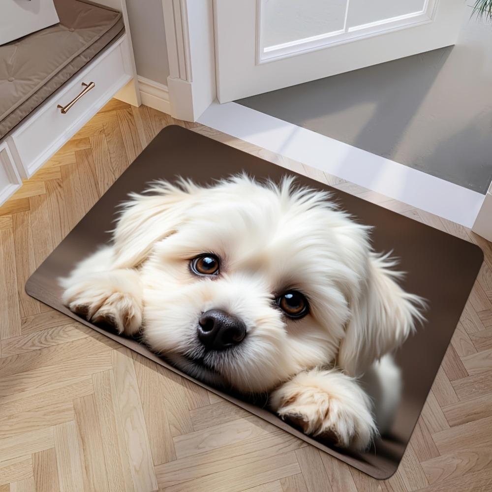 Cute Maltese Dog Pattern Welcome Floor Mat, Indoor and Outdoor Door Mat