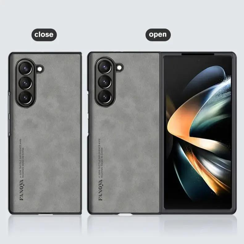 Sheepskin Leather TPU Camera Protect Case for Samsung Galaxy Z Fold 7 6 5 4 3 Skin Feel Sheepskin Phone Fold Soft Cover