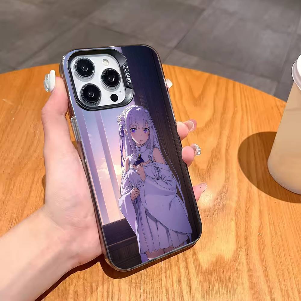 Re Zero Rem Emilia Phone Case For iPhone17,16,15,14,13,12,11,Pro,MAX White Matte Shockproof Cover