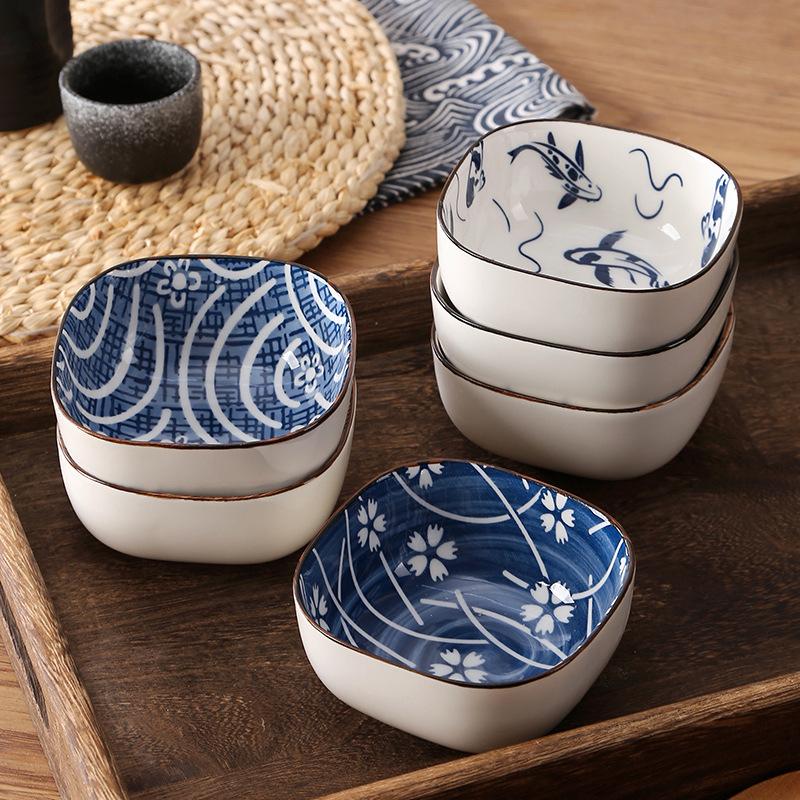 6Pcs Japanese Mini Ceramic Bowl Barbecue Dipping Dish Sashimi Sushi Soy Sauce Dishes Home Desktop Snack Fruit Dessert Plates