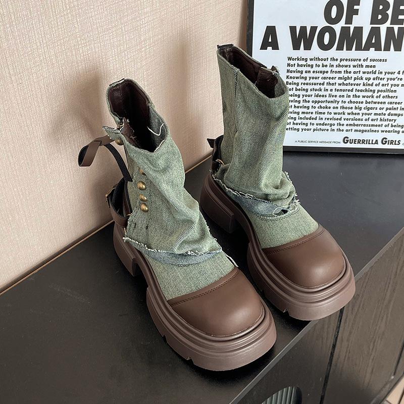 Fashion Black Platform Martin Boots Women's Summer New Niche Skirt Thick Heel Short Boots