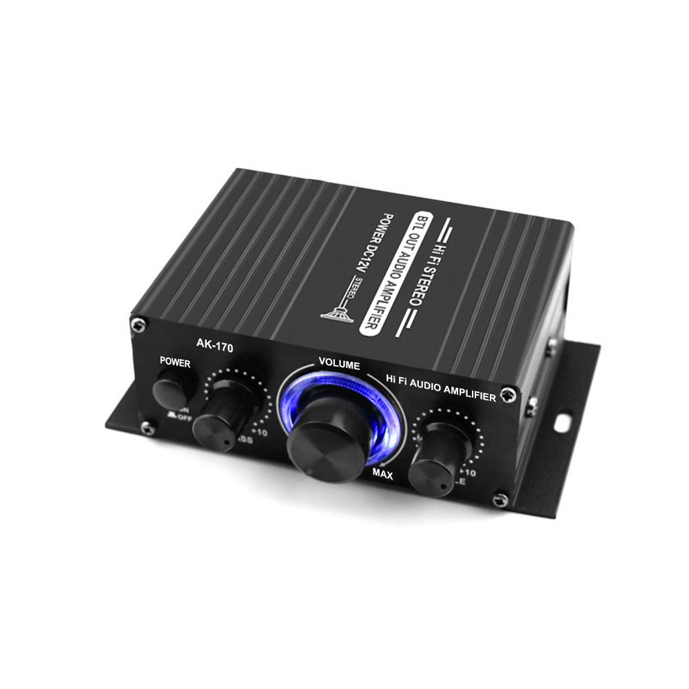 AK170 12V Mini Audio Power Amplifier Digital Audio Receiver AMP Dual Channel 20W+20W Bass Treble Volume Control for Car
