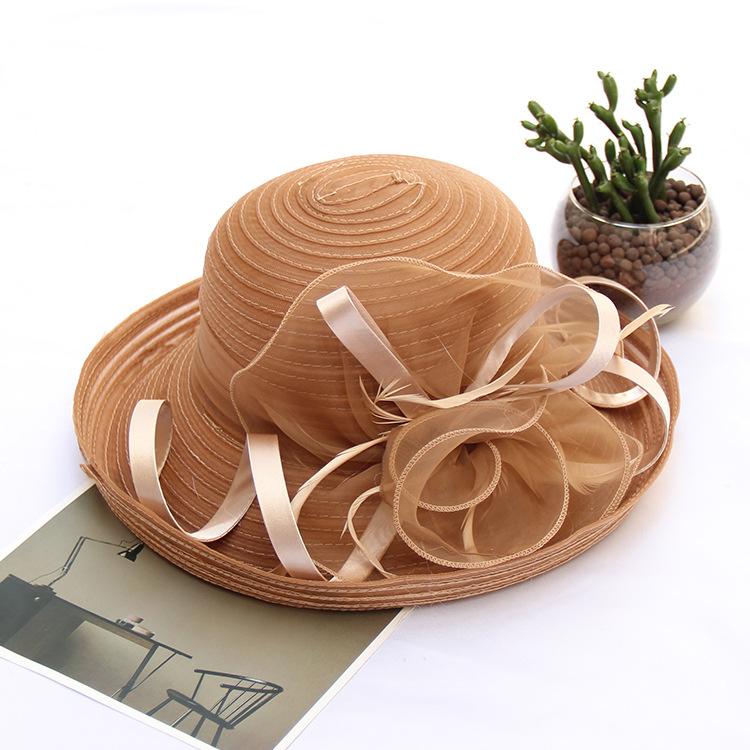 Sunscreen Sun Hat Organza Flower Mesh Sun Hat Spring And Summer Foldable Women'S Crimped Top Hat