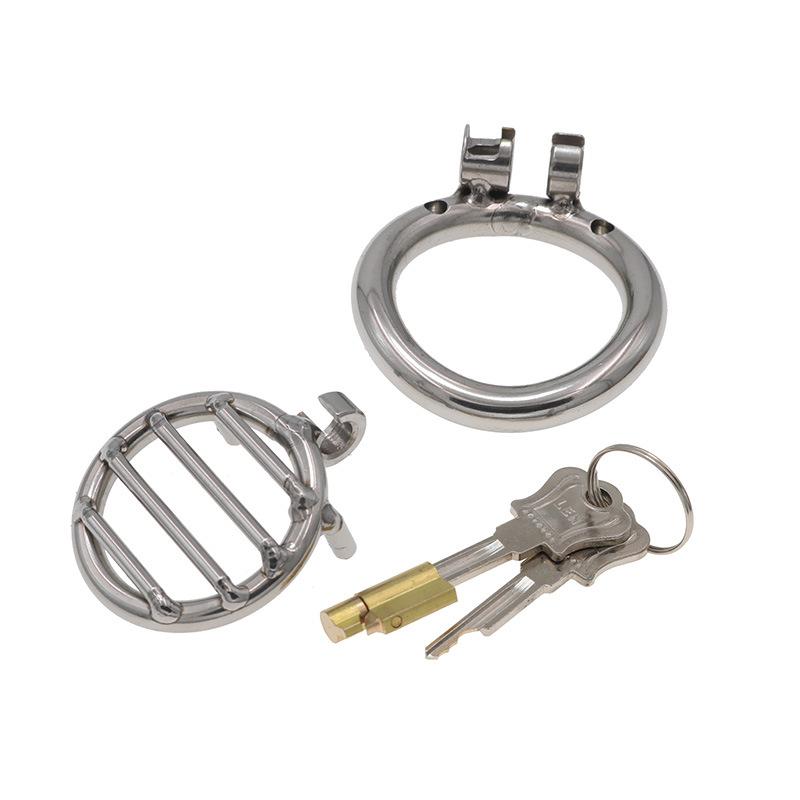 Men Short CB Lock Penis Cage Cock Lock Stainless Steel Chastity Lock Sex Toy Femdom BDSM Slave Cock Ring Ball Stretcher