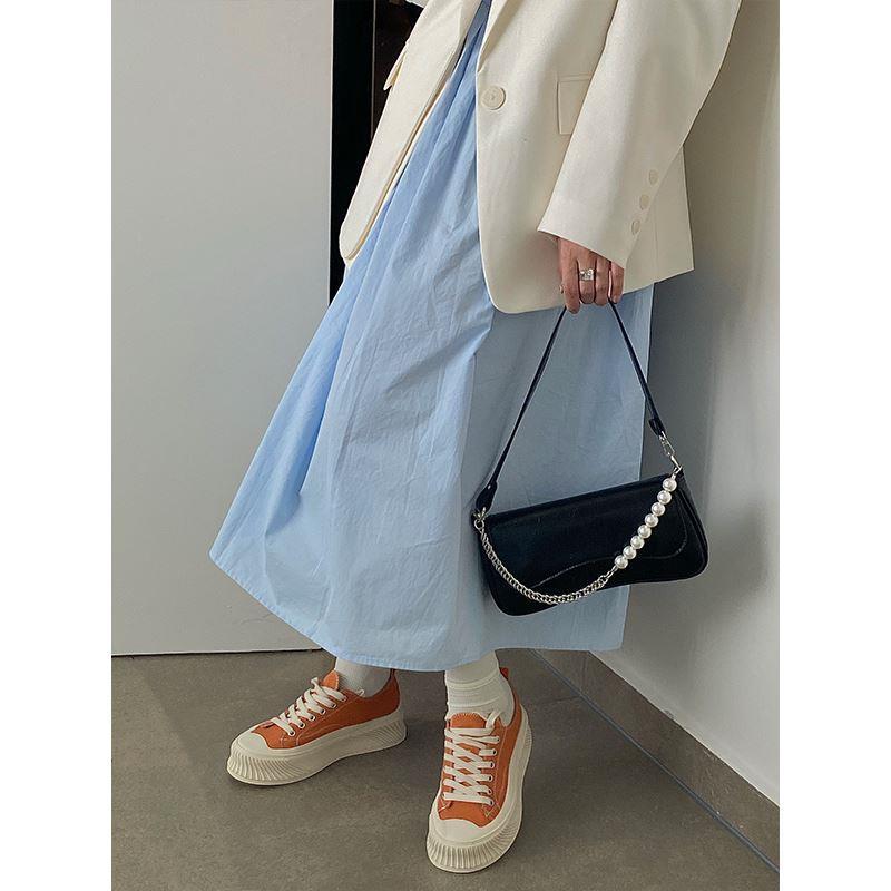 Fashion Women's  Trend Pearl Chain Shoulder Bags Ladies PU Leather Handbags Female All-match Flap Underarm Clutch Bags Purse