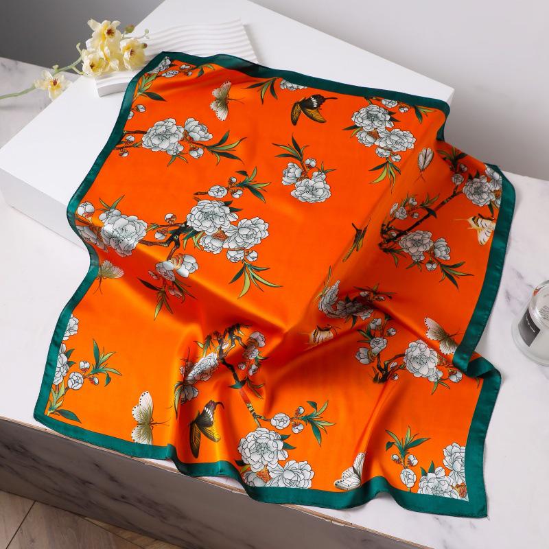 Silk Women's Square Scarf - Chinese Style Headscarf for Spring, Summer, Autumn - Neck Protection & Warmer - Elegant Thin Mom Style