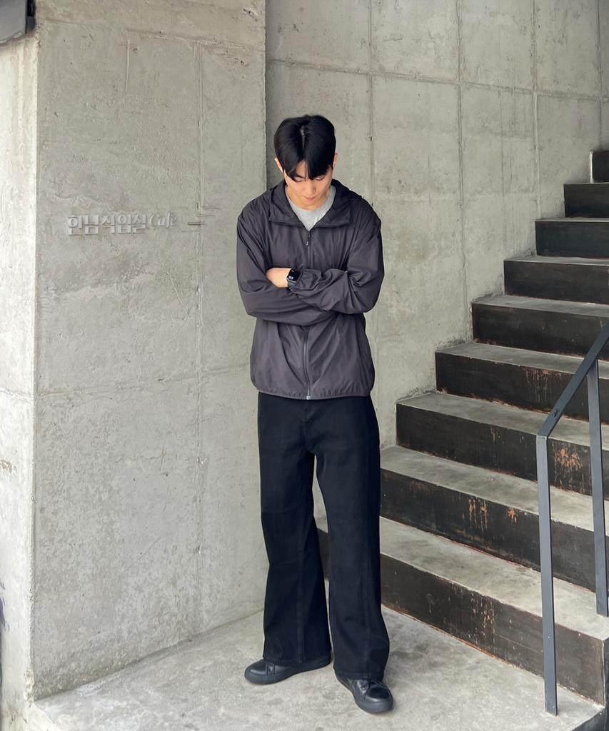 Jikeulib Black Curved Cut-Line Wide Cotton Pants