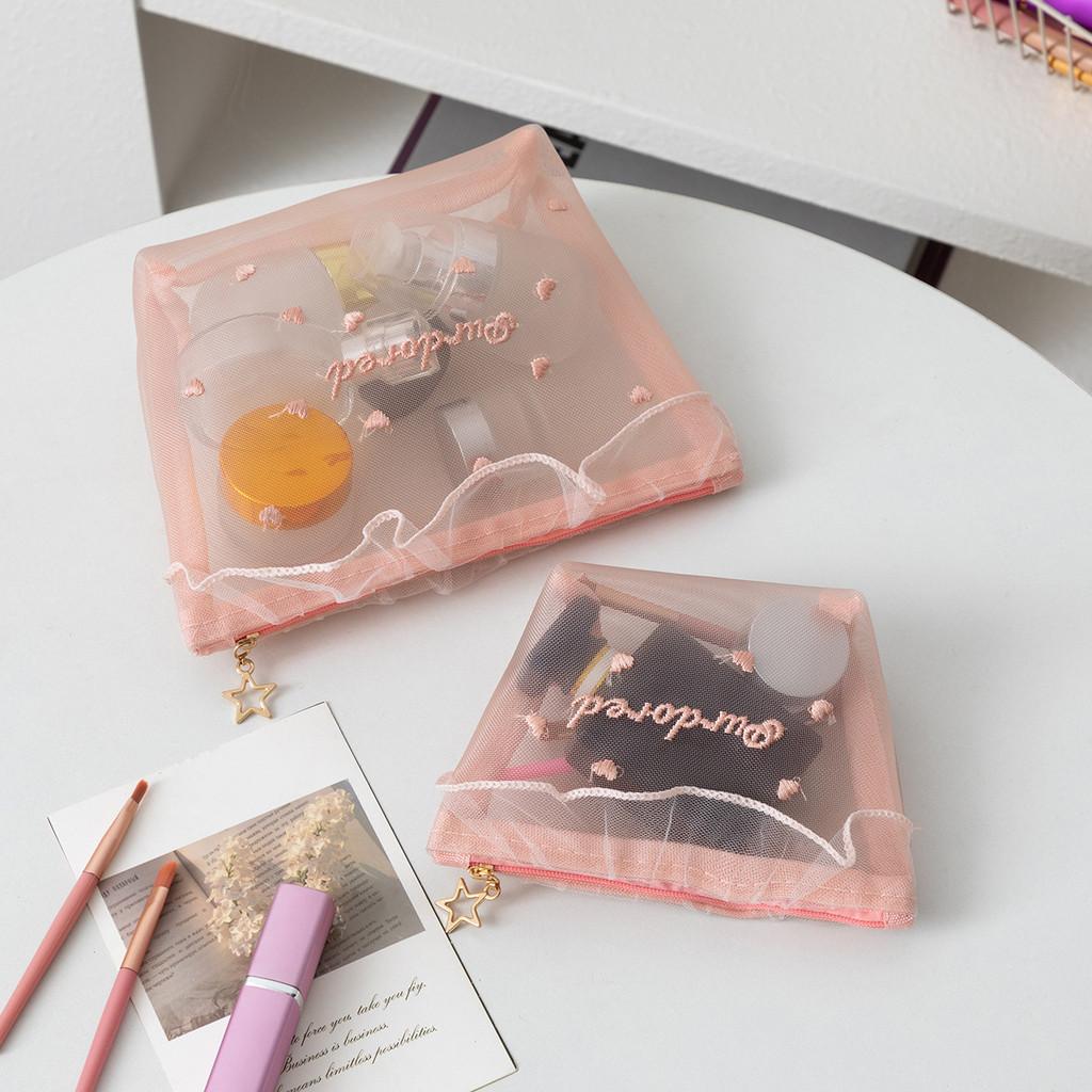 Polyester Large Capacity Transparent Makeup Bag For Girls Travel And Daily Use