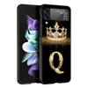 Custodia per Telefono per Samsung Galaxy Z Flip 3 4 5 Pieghevole Guscio Cellulare Duro PC Nero Capa Cover Protettiva Moda Corona di Diamanti Lettera A
