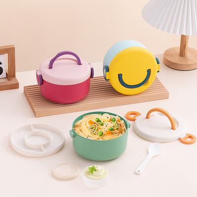 Cartoon Bento Box for Kids School Food Storage Container Microwavable Portable Picnic Basket Round Lunchbox with Handle