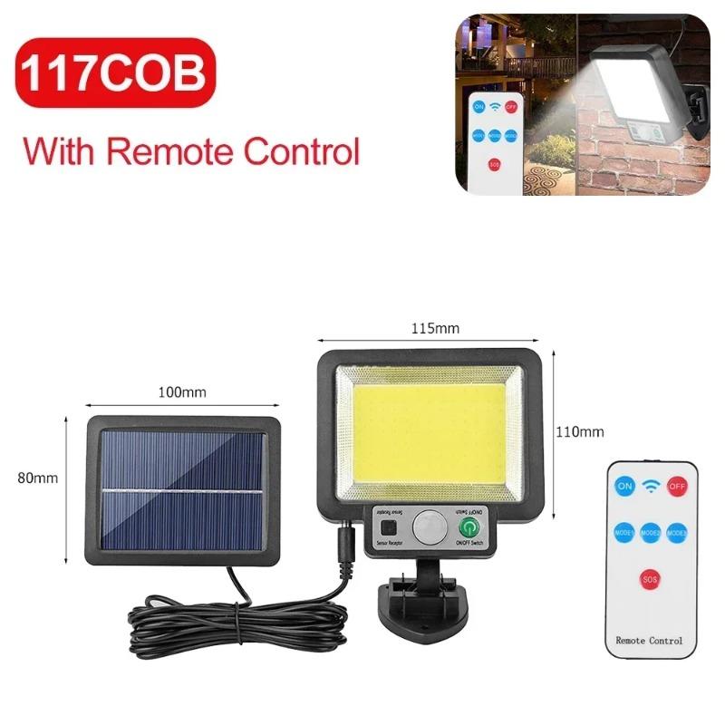 

Солнечные светодиодные фонари для улицы, водонепроницаемые, с датчиком движения, 3 режима, 72/108/117COB, солнечный прожектор, настенный светильник, уличный, для сада, крыльца, гаража 117COB