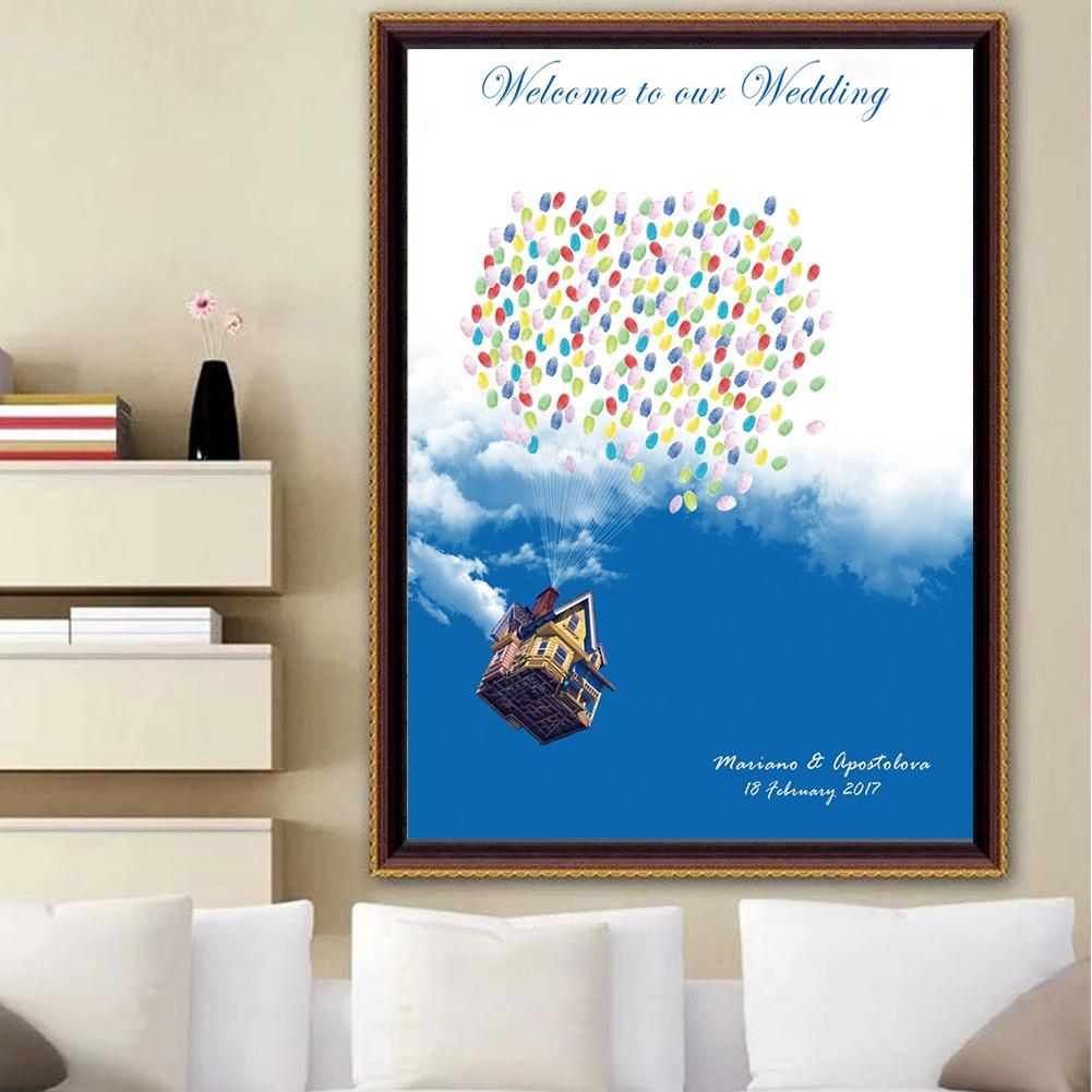 Cartoon Fingerprint Tree Painting DIY Guestbook Signature Book for Wedding Birthday Party Decor