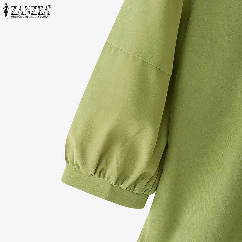 ZANZEA Women Casual V-Neck Solid Color Summer 3/4 Sleeve Blouse