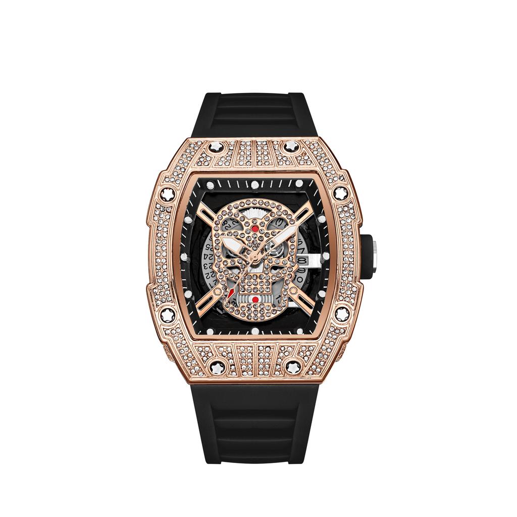 Diamond-Encrusted Gypsy Star Fashion Personality Hollow Gold Ghost Head Wind High-End Luminous Calendar Men'S Watch