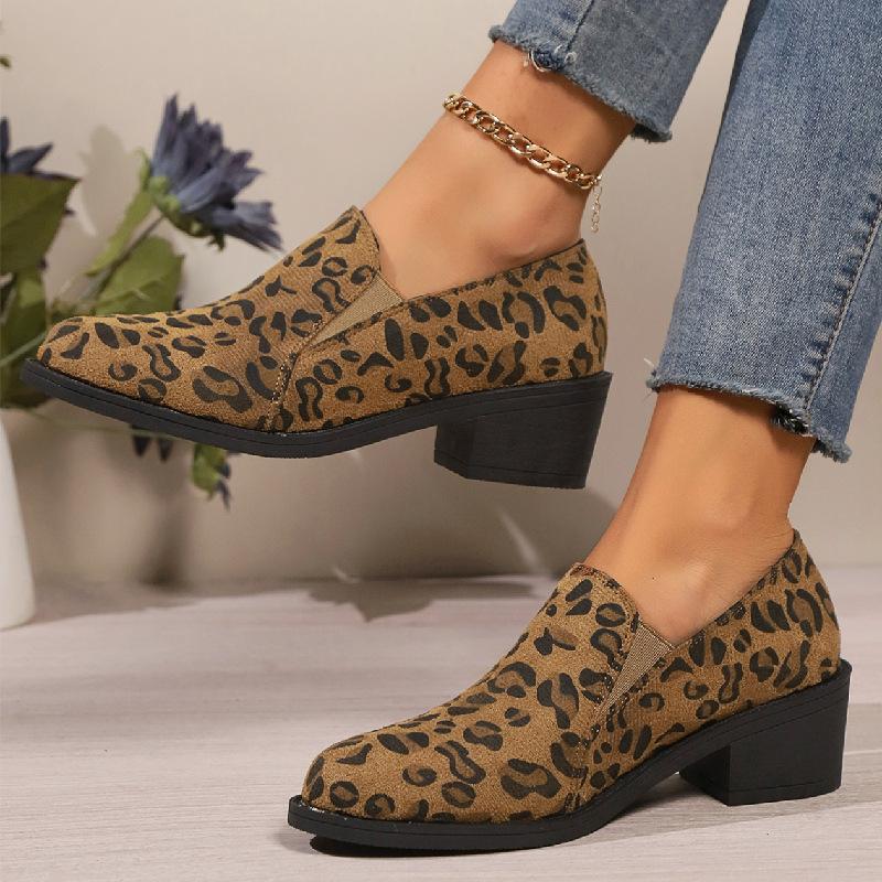 Big Size 43 Women Leopard Print Thick Heel Loafers Spring Non-slip Slip-on Modern Shoes for Women Sneakers Outdoor Women's Shoes