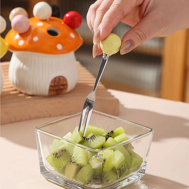 Cute Children's Safe Fruit Fork Household High-grade Stainless Steel Fruit Fork Set Creative Fork Storage Tank Bento Accessories
