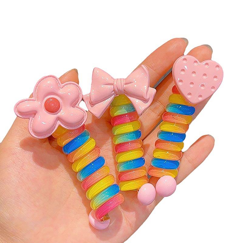 Colorful Curly Telephone Wire Hair Tie For Children Cute Cartoon Hair Band Hair Accessories High Elastic Hair Scrunchies