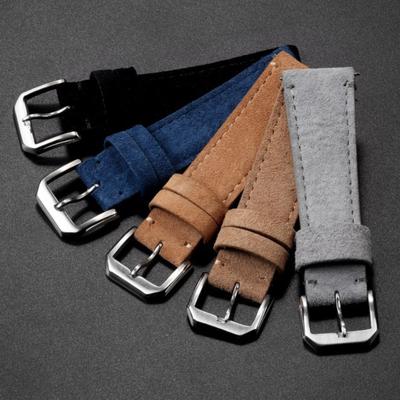 Vintage Suède 18mm Leren Horlogeband 20mm 22mm Rundleer Stiksels Armband Sport Snelspanner Heren Dames Horlogeband Vervanging