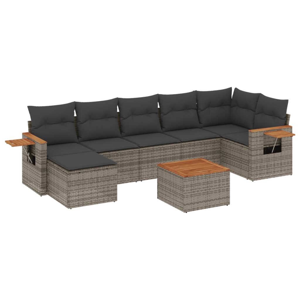 Vidaxl 8-Cz. Garden Furniture Set With Cushions, Grey, Poly Rattan