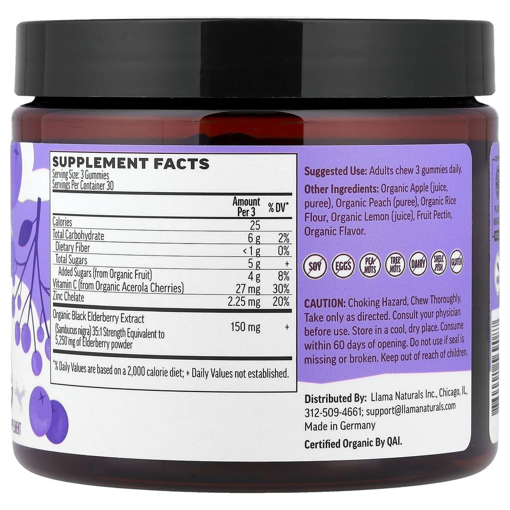 Llama Naturals Adult Elderberry Gummies, Very Berry Elderberry, 90 Gummies