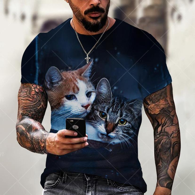 

Summer T-shirt Fashion Animal Cute Cat 3D Printed Short Sleeve Casual T-shirt Top 6xl