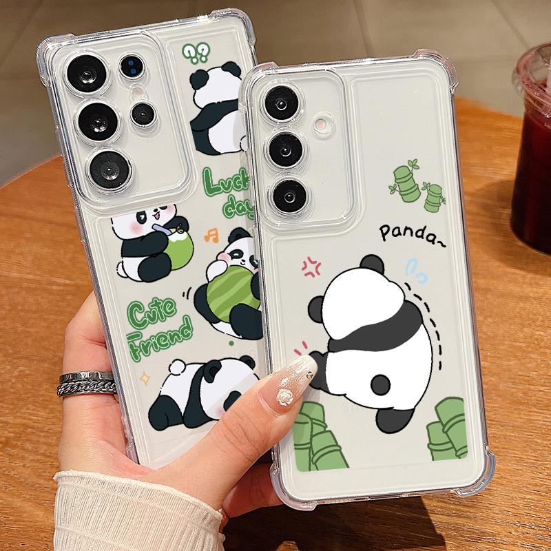 Panda Pattern Case For Samsung Galaxy S25 Edge S25 S24 S23 Ultra S22 Plus S24 FE A56 A36 A16 A15 A55 A54 Clear Soft Phone Cover