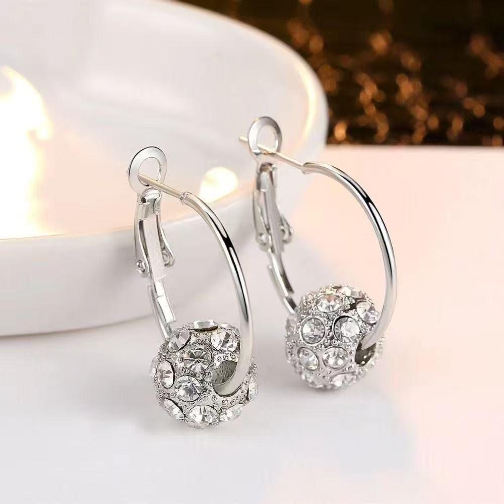 Elegant Crystal Silver Rhinestone Hoop and Dangle Earrings
