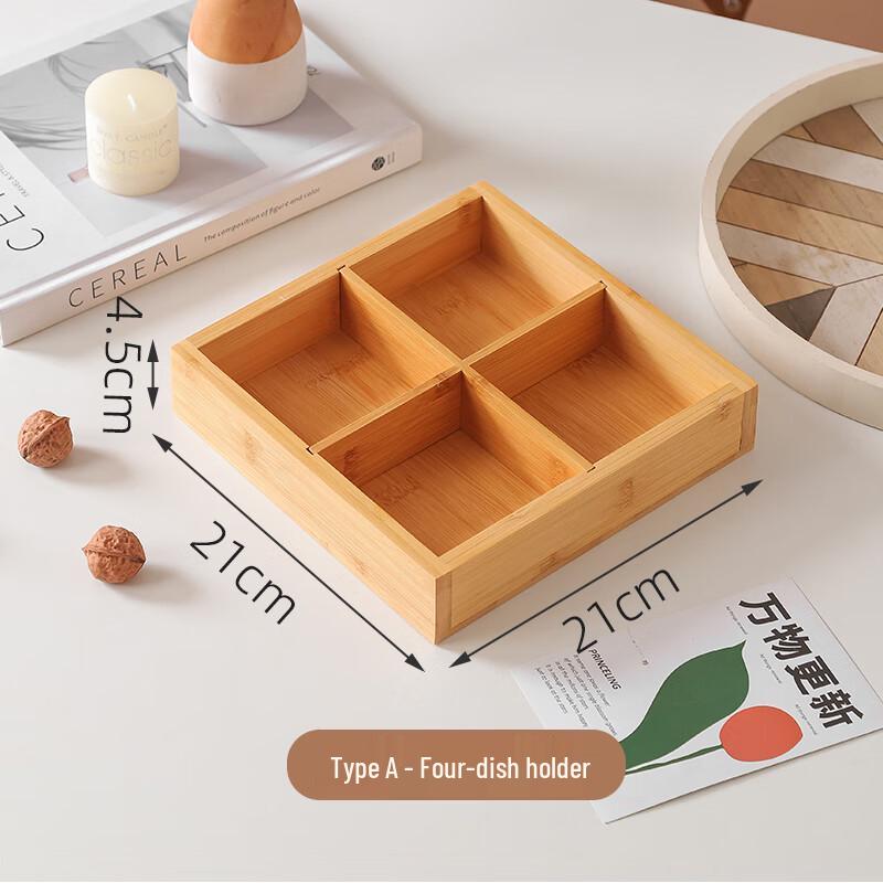 Japanese Bamboo Snack Tray, 4-Compartment, Waterproof