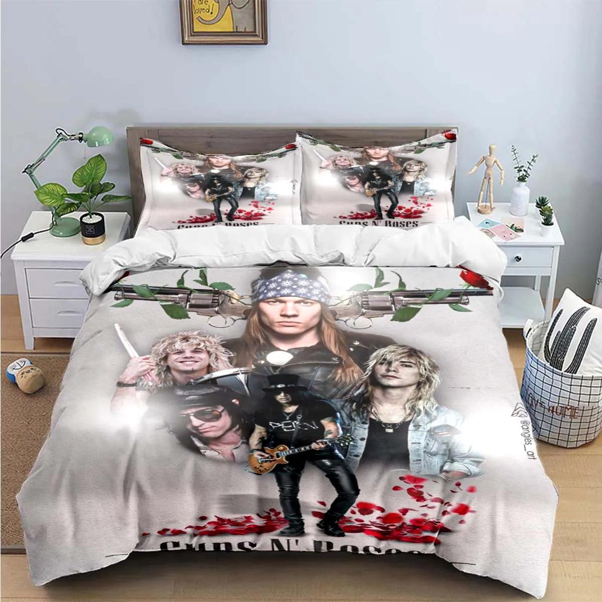 

3D Print Guns N Roses GNR Band Retro Bedding Set Boys Girls Twin Queen King Size Duvet Cover Pillowcase Bed Boys Adult EU single(135x200cm)