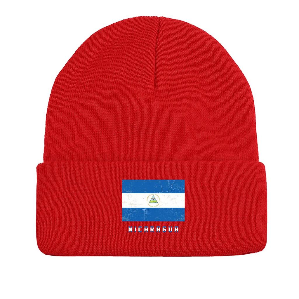 Nicaragua Flag Warm Knit Cap Beanie, Patriotic Man Cap Warm Stretchable Casual Bobble Hat Knitted Cap Beanie